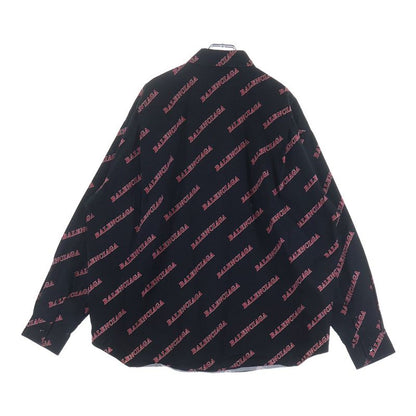 Balenciaga Over Logo Print Long Sleeve Shirt Black Red