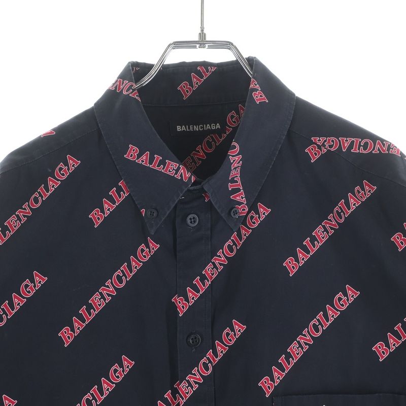 Balenciaga Over Logo Print Long Sleeve Shirt Black Red
