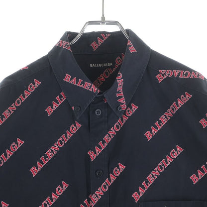 Balenciaga Over Logo Print Long Sleeve Shirt Black Red