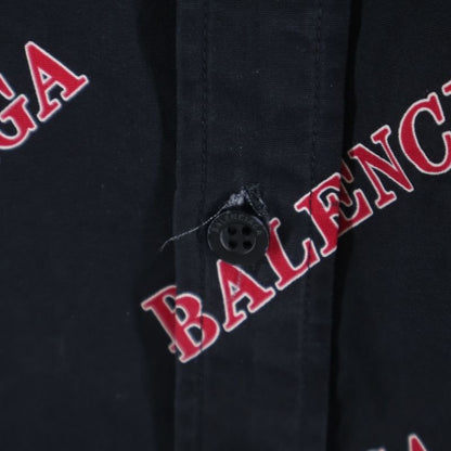 Balenciaga Over Logo Print Long Sleeve Shirt Black Red