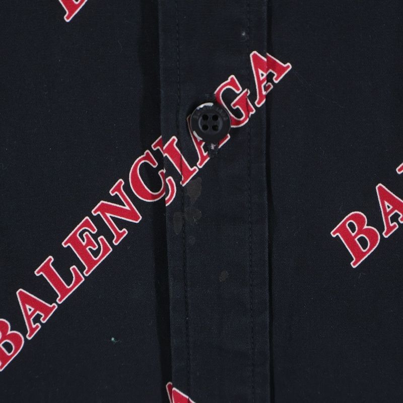 Balenciaga Over Logo Print Long Sleeve Shirt Black Red