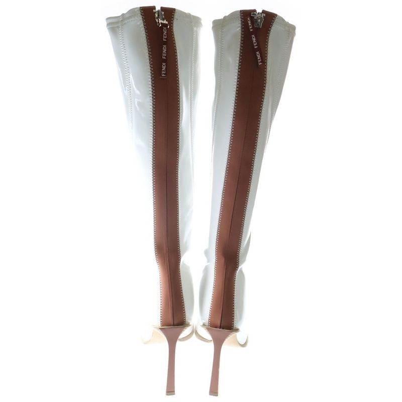 Fendi Patent Heel Long Boots White