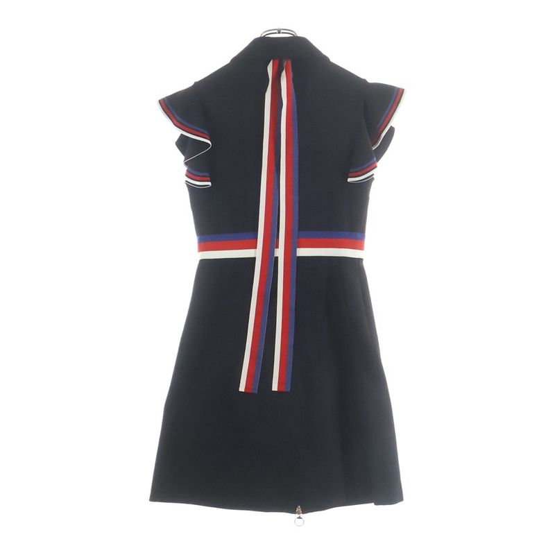 Gucci Web Ruffle Zip Up Jersey Dress Black