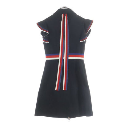Gucci Web Ruffle Zip Up Jersey Dress Black