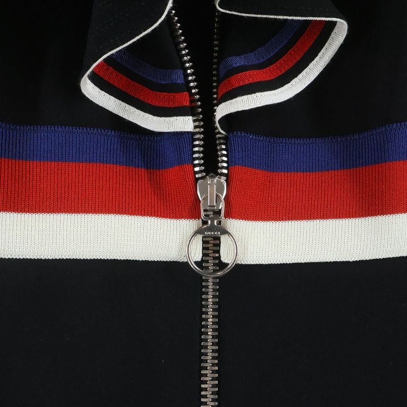 Gucci Web Ruffle Zip Up Jersey Dress Black