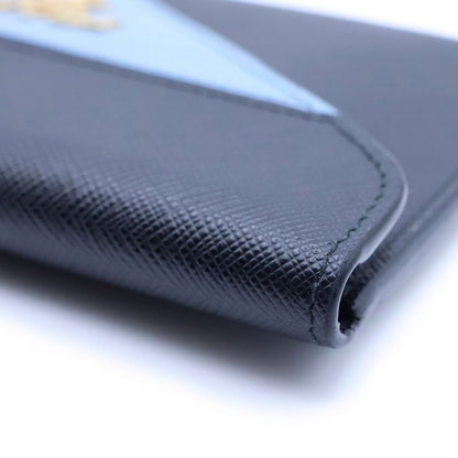 Prada Sapphia No Letter Wallet Card Case Black Light Blue Pouch