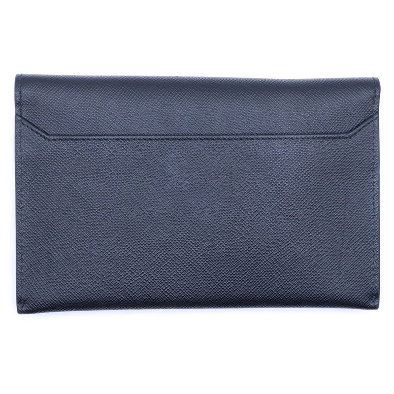Prada Sapphia No Letter Wallet Card Case Black Light Blue Pouch