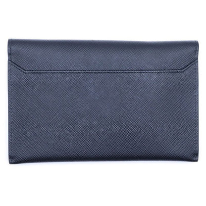 Prada Sapphia No Letter Wallet Card Case Black Light Blue Pouch