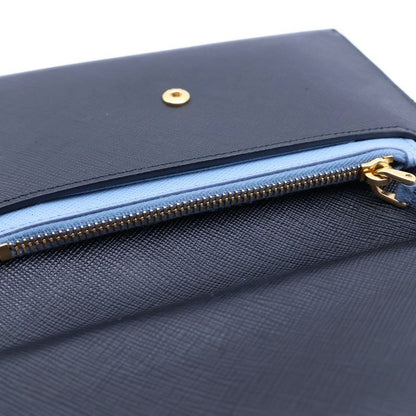Prada Sapphia No Letter Wallet Card Case Black Light Blue Pouch