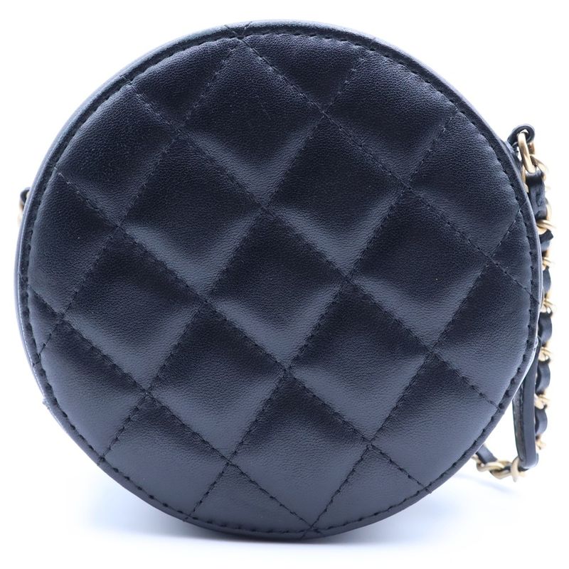 Chanel Quilted CC Logo Caviar Leather Chain Shoulder Bag Round Pouch