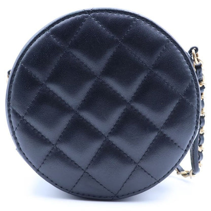 Chanel Quilted CC Logo Caviar Leather Chain Shoulder Bag Round Pouch