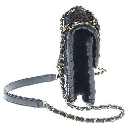 Chanel CC Logo Twi Domini Flap Shoulder Bag Chain Black Leather Gold