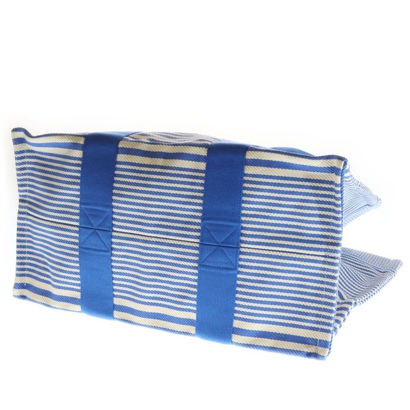 Hermes Bayadere Canvas Striped Pattern Pouch Tote Blue