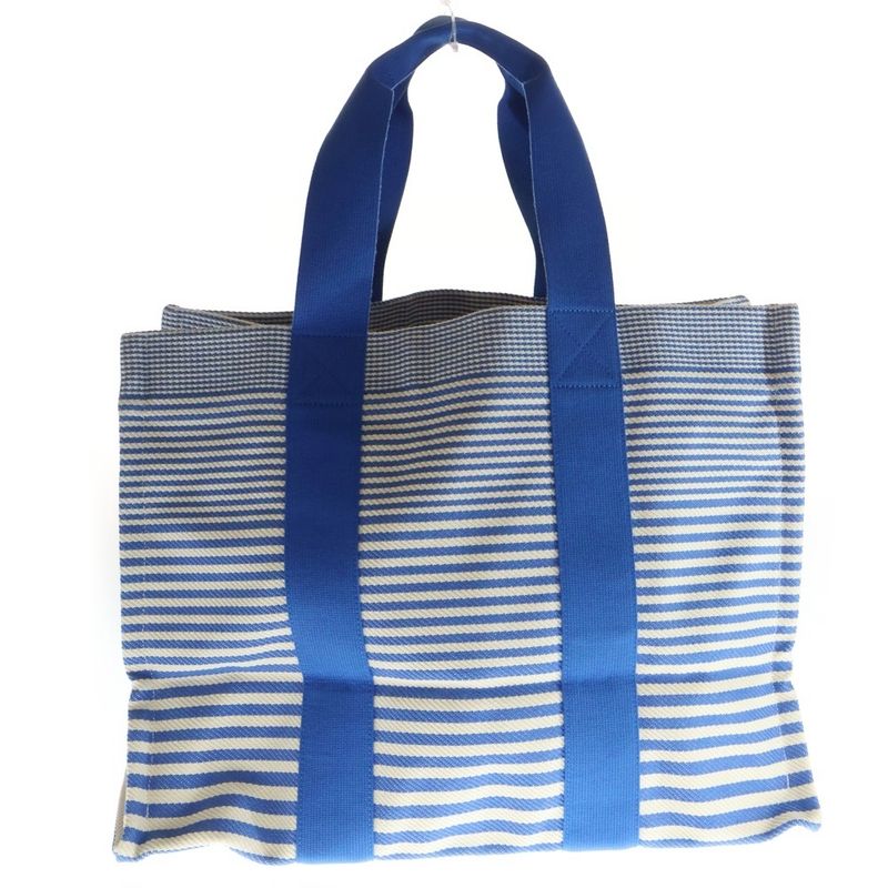 Hermes Bayadere Canvas Striped Pattern Pouch Tote Blue
