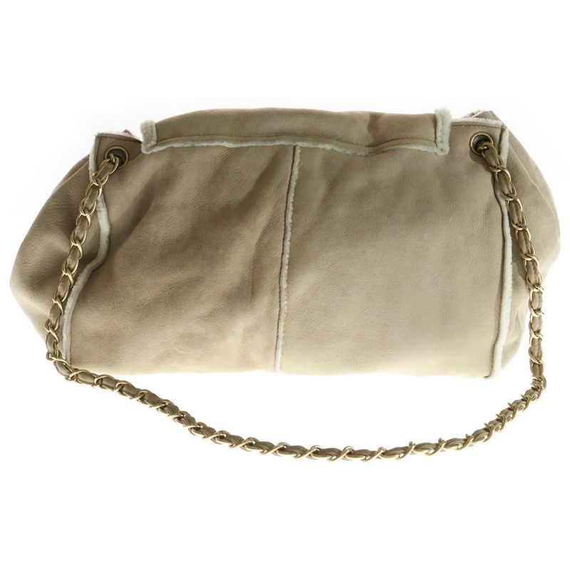 Chanel CC Logo Mouton Leather Chain Shoulder Bag Beige Gold