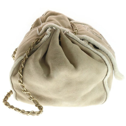Chanel CC Logo Mouton Leather Chain Shoulder Bag Beige Gold