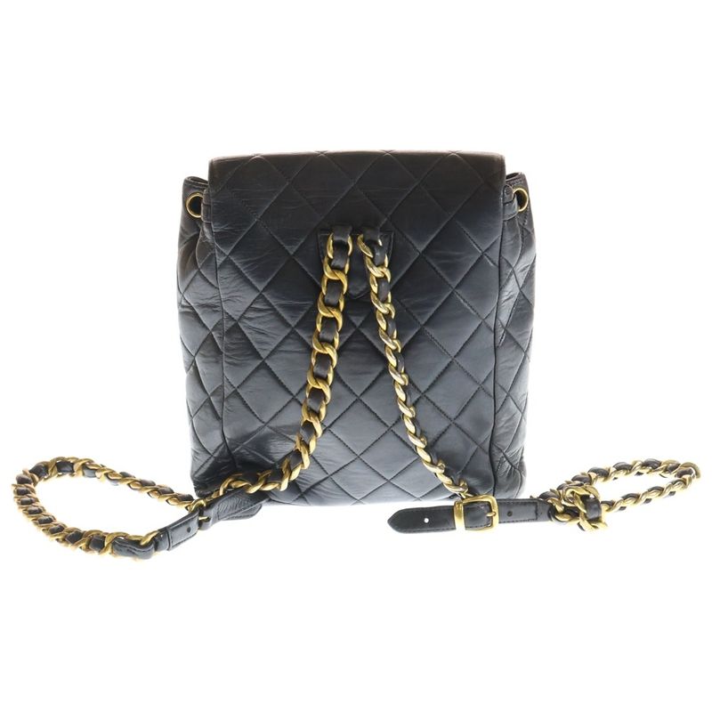 Chanel Quilted CC Logo Turnlock Lambskin Leather Backpack Gold