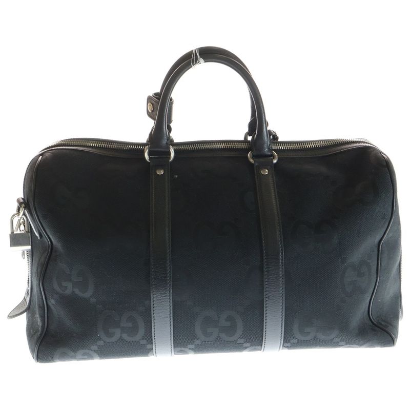 Gucci Jumbo GG Canvas Leather 2-Way Shoulder Boston Bag Black