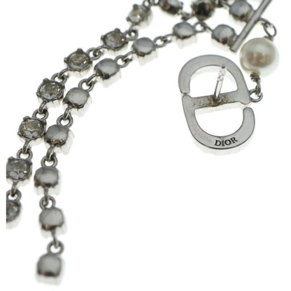 Dior CD Logo Rhinestone Pearl Chien Delia Earrings Silver