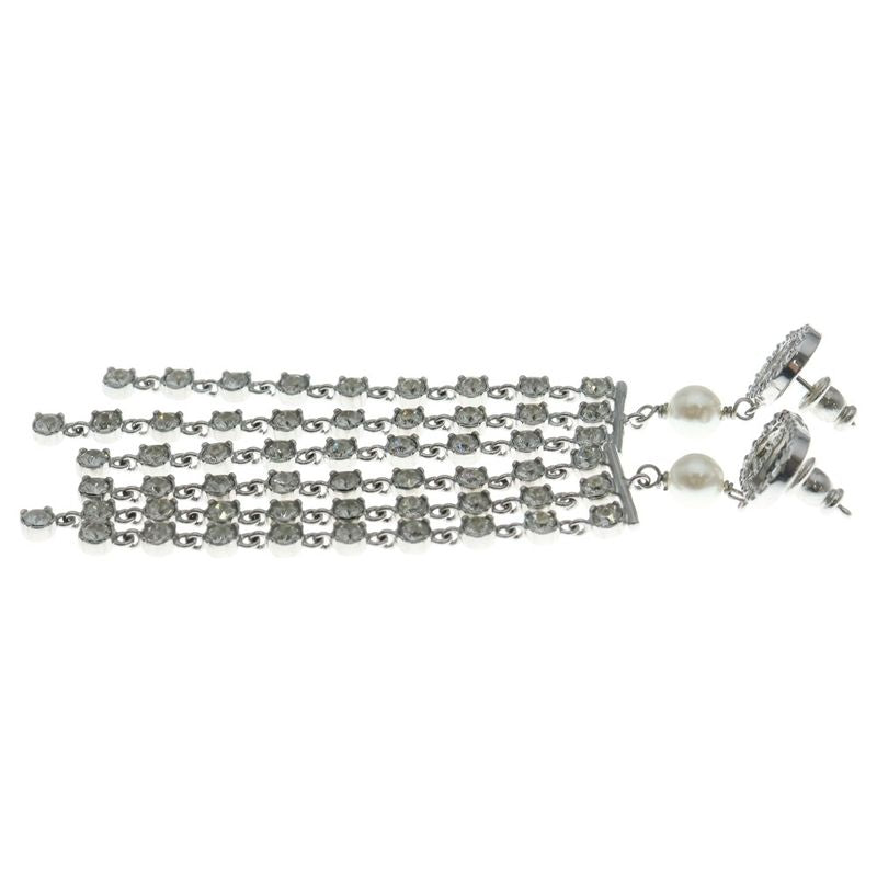 Dior CD Logo Rhinestone Pearl Chien Delia Earrings Silver