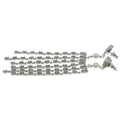 Dior CD Logo Rhinestone Pearl Chien Delia Earrings Silver