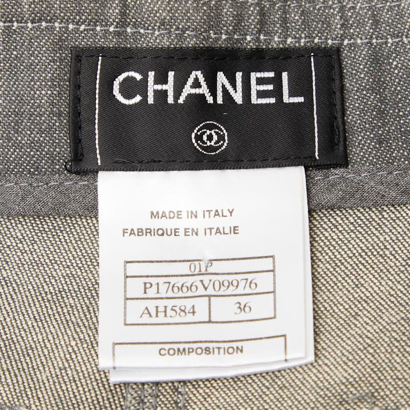 Chanel CC Logo Denim Pants 36 Gray Cotton