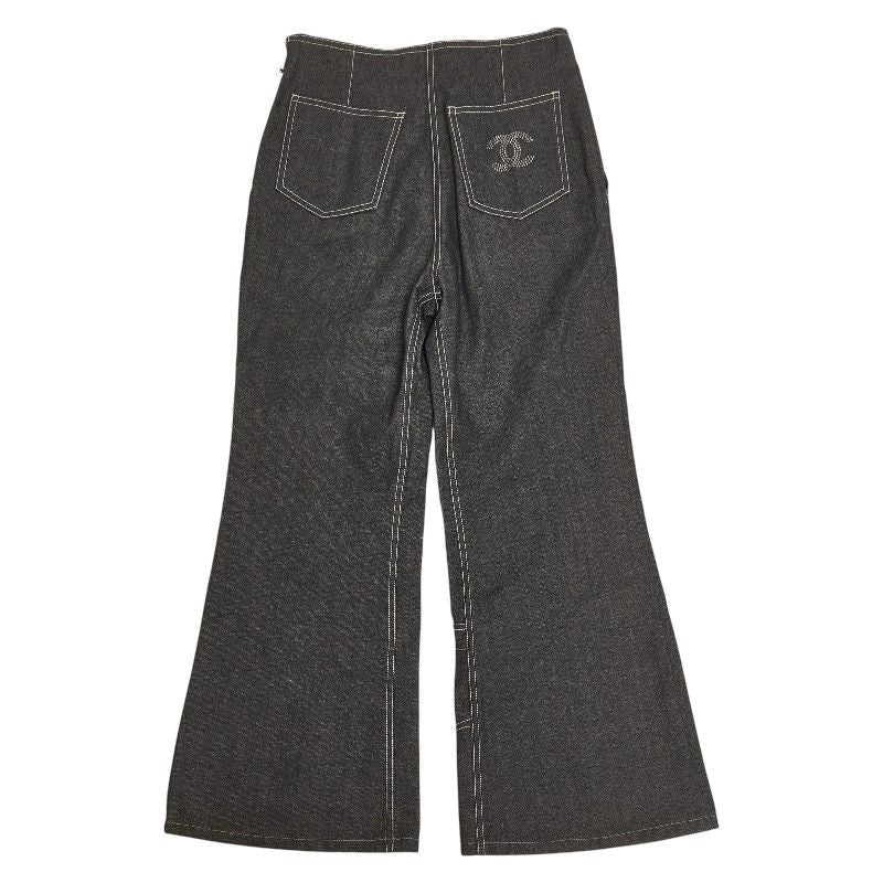 Chanel CC Logo Denim Pants 36 Gray Cotton