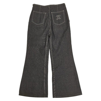 Chanel CC Logo Denim Pants 36 Gray Cotton