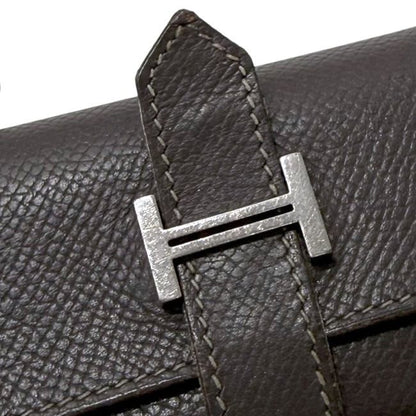 Hermes 4 Row Key Case Brown Dark Bearn Leather Key Holder Brown Dark Brown