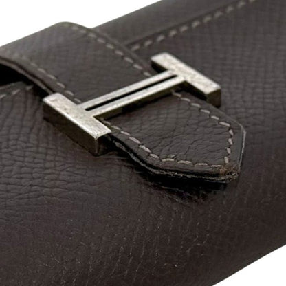 Hermes 4 Row Key Case Brown Dark Bearn Leather Key Holder Brown Dark Brown
