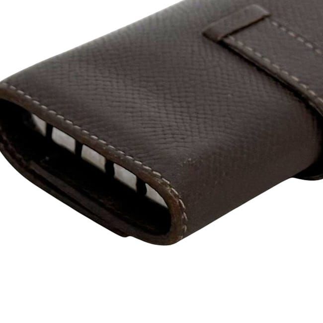 Hermes 4 Row Key Case Brown Dark Bearn Leather Key Holder Brown Dark Brown