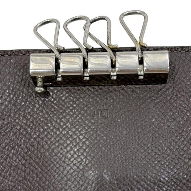 Hermes 4 Row Key Case Brown Dark Bearn Leather Key Holder Brown Dark Brown