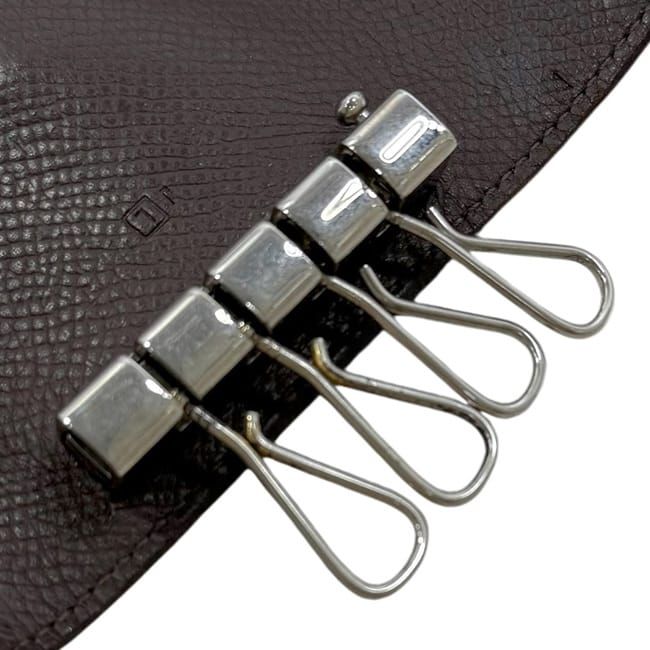 Hermes 4 Row Key Case Brown Dark Bearn Leather Key Holder Brown Dark Brown