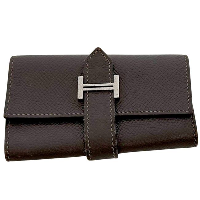 Hermes 4 Row Key Case Brown Dark Bearn Leather Key Holder Brown Dark Brown