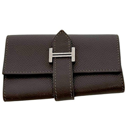 Hermes 4 Row Key Case Brown Dark Bearn Leather Key Holder Brown Dark Brown