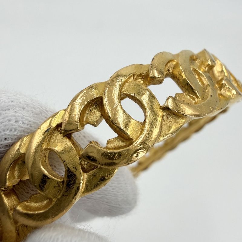 Chanel Bangle Bracelet CC Logo Coco Vintage Gold