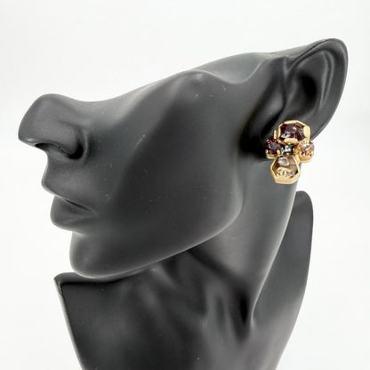 Chanel Earrings Gripoix CC Logo Vintage Coco Stone