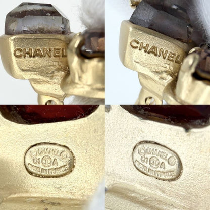 Chanel Earrings Gripoix CC Logo Vintage Coco Stone
