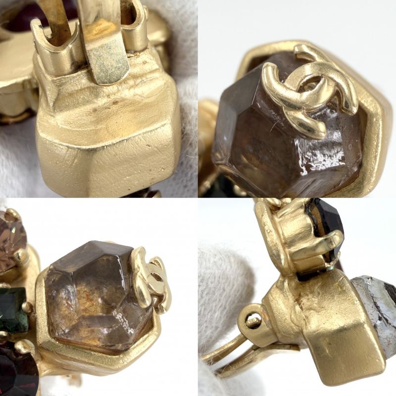 Chanel Earrings Gripoix CC Logo Vintage Coco Stone