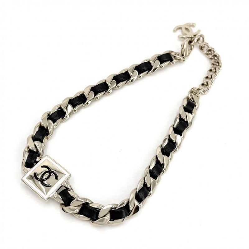 Chanel Choker CC Logo Chain Necklace with Adjuster Star Gold X Black