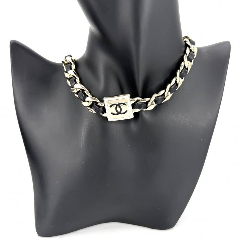 Chanel Choker CC Logo Chain Necklace with Adjuster Star Gold X Black