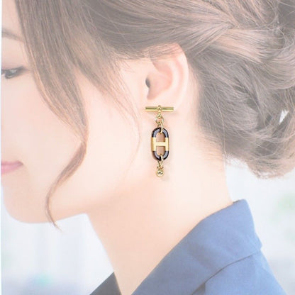 Hermes Sur Mer PM Earrings Metal Buffalo Horn Brown Gold