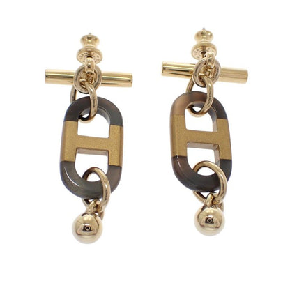 Hermes Sur Mer PM Earrings Metal Buffalo Horn Brown Gold