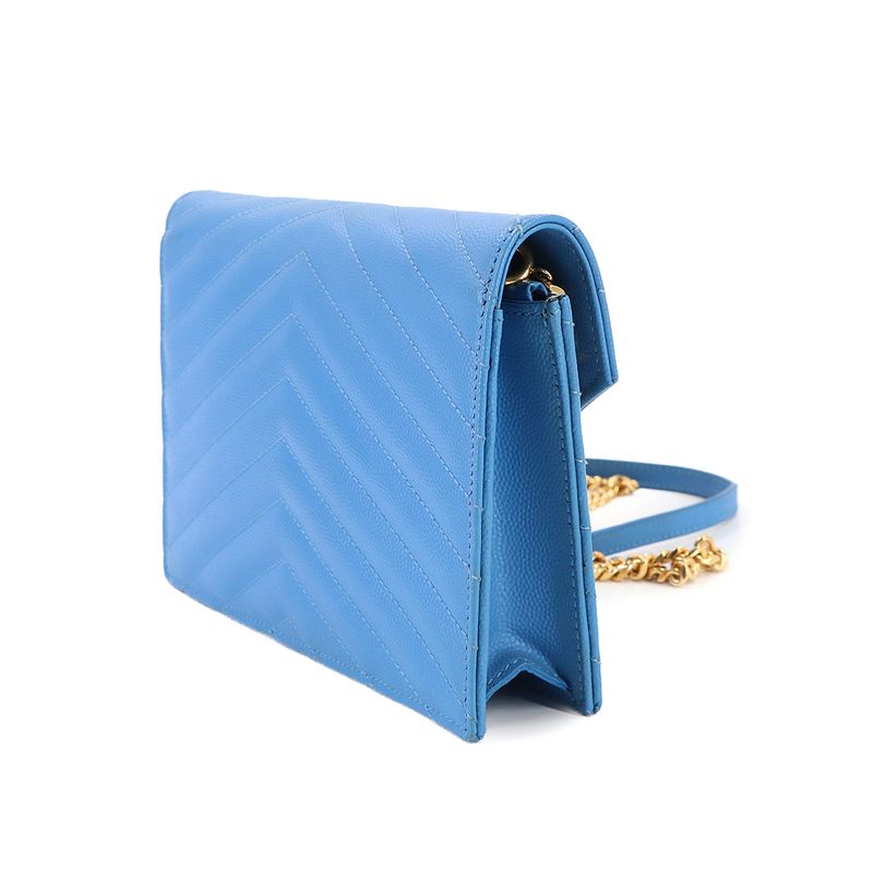 Saint Laurent Cassandra Envelope Chain Wallet Leather Blue