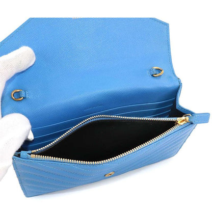 Saint Laurent Cassandra Envelope Chain Wallet Leather Blue