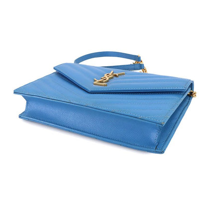 Saint Laurent Cassandra Envelope Chain Wallet Leather Blue