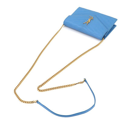 Saint Laurent Cassandra Envelope Chain Wallet Leather Blue