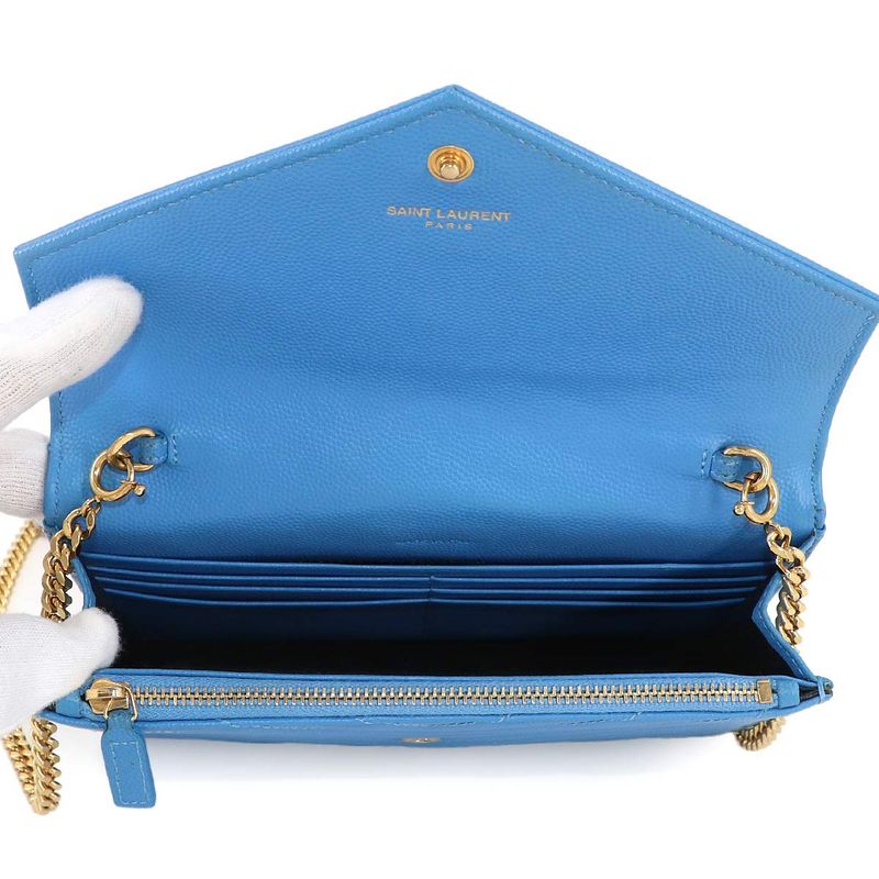 Saint Laurent Cassandra Envelope Chain Wallet Leather Blue