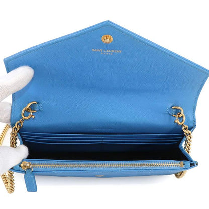 Saint Laurent Cassandra Envelope Chain Wallet Leather Blue