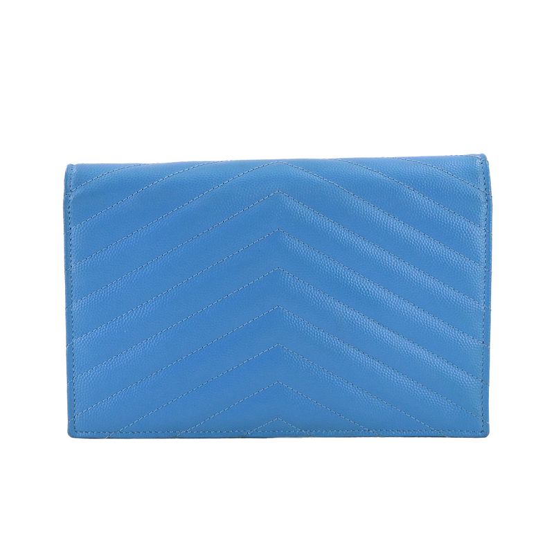 Saint Laurent Cassandra Envelope Chain Wallet Leather Blue